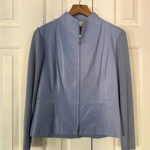 Doncaster Women’s Light Blue Leather Front Knit Jacket Size S